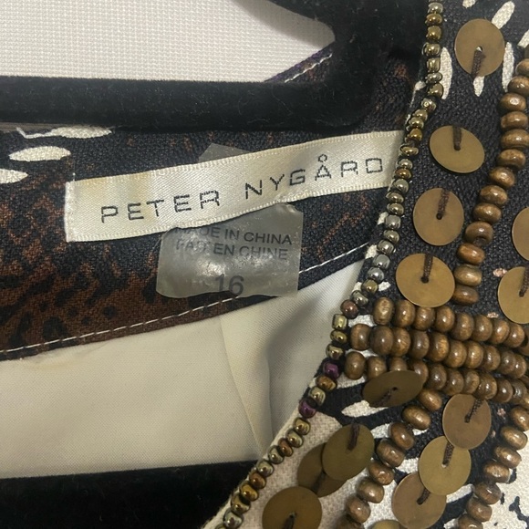 Peter Nygard LIKE NEW artsy geometric beaded linen blend sheath dress size 16 - Picture 6 of 6
